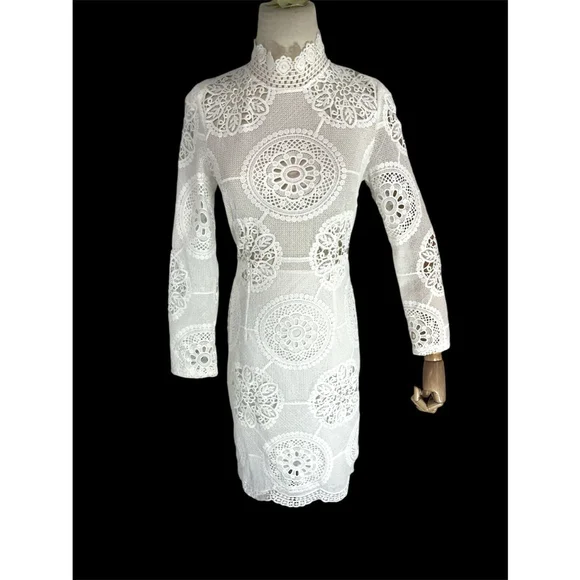 white christmas dresses White Knit Dress Long Sleeve Sweetheart Twist Crochet main image 0
